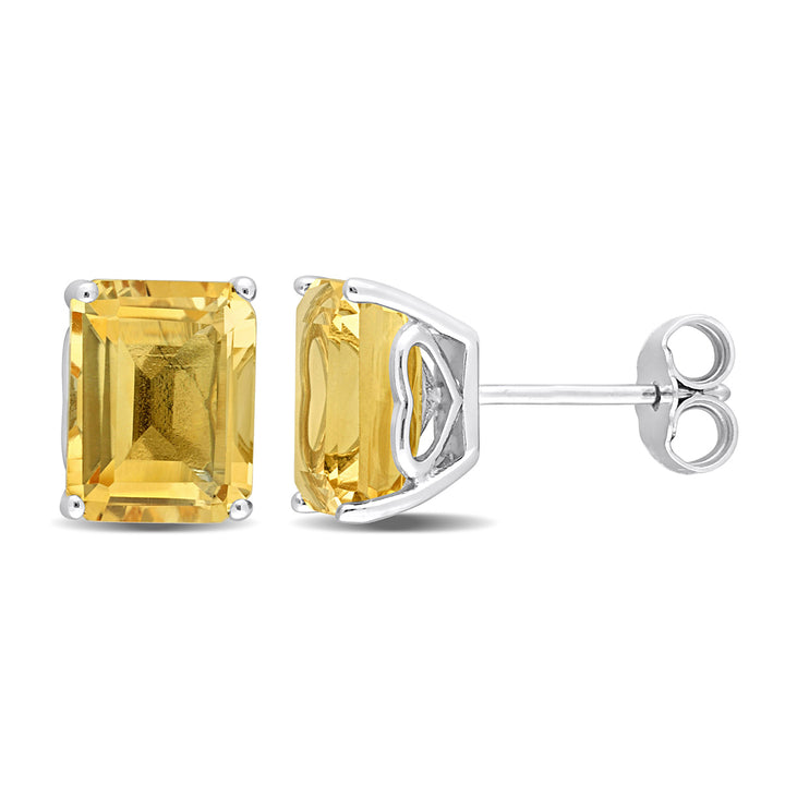 4.70 Carat (ctw) Citrine Emerald-Cut Solitaire Stud Earrings in Sterling Silver Image 1