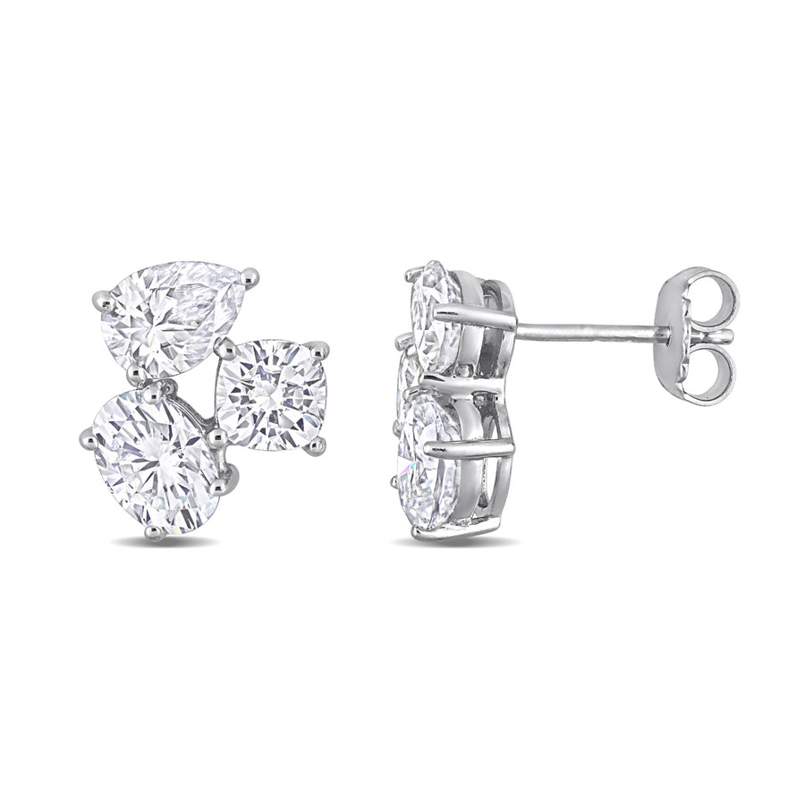 4.80 Carat (ctw) Synthetic Moissanite Button Earrings in Sterling Silver Image 1
