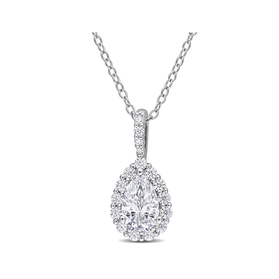 1.29 Carat (ctw) Lab-Created Moissanite Teardrop Solitaire Pendant Necklace in Sterling Silver with Chain Image 1
