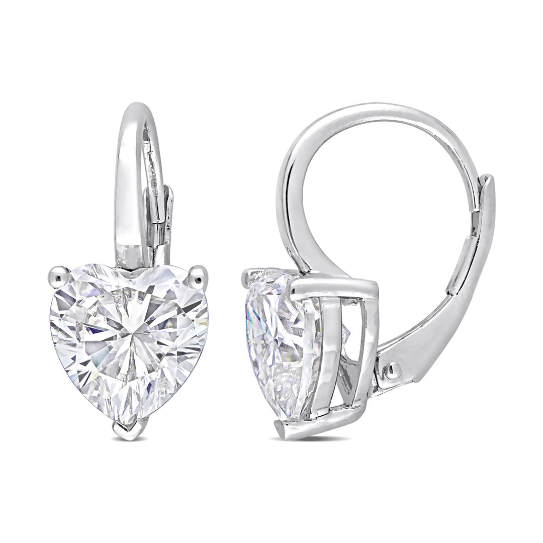 4.00 Carat (ctw) Synthetic Moissanite Heart Leverback Earrings in Sterling Silver Image 1