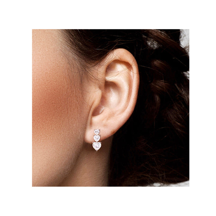 3.40 Carat (ctw) Synthetic Moissanite Triple Heart Earrings in 10K White Gold Image 4