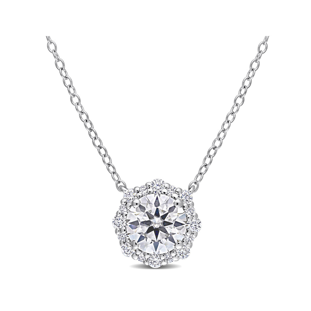 1.50 Carat (ctw) Lab-Created Moissanite Halo Pendant Necklace in Sterling Silver with Chain Image 1