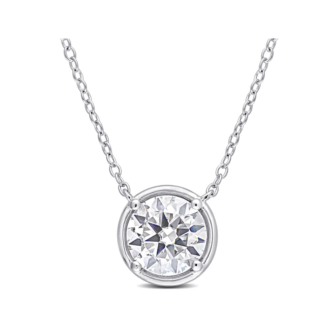 1.85 Carat (ctw) Lab-Created Moissanite Solitaire Pendant Necklace in Sterling Silver with Chain Image 1