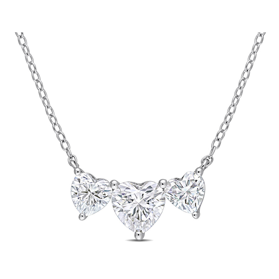 2.00 Carat (ctw) Lab-Created Moissanite Triple Heart Necklace in Sterling Silver Image 1