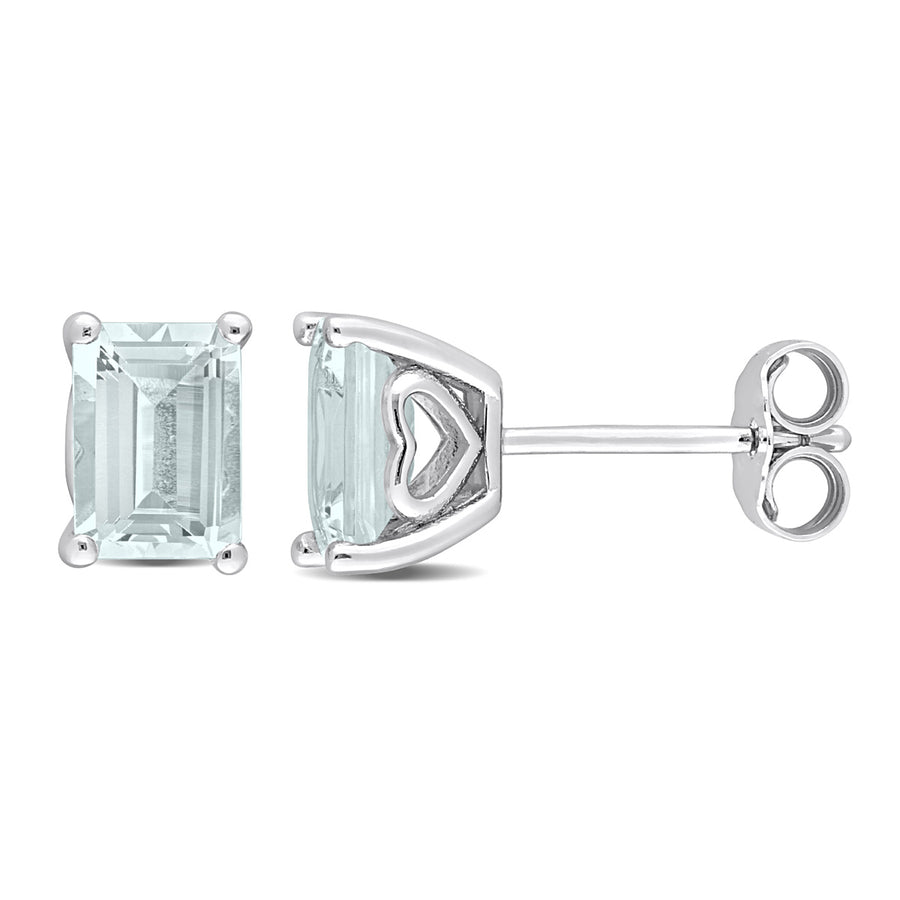 1.90 Carat (ctw) Aquamarine Emerald-Cut Solitaire Stud Earrings in Sterling Silver Image 1