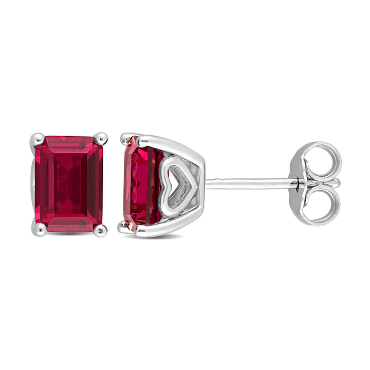 2.60 Carat (ctw) Lab-Created Ruby Octagon Solitaire Stud Earrings in Sterling Silver Image 1