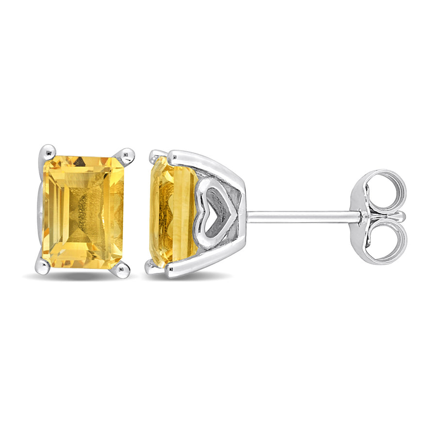 2.20 Carat (ctw) Citrine Emerald-Cut Solitaire Stud Earrings in Sterling Silver Image 1