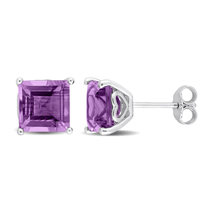 4.50 Carat (ctw) Amethyst Square Solitaire Stud Earrings in Sterling Silver Image 1