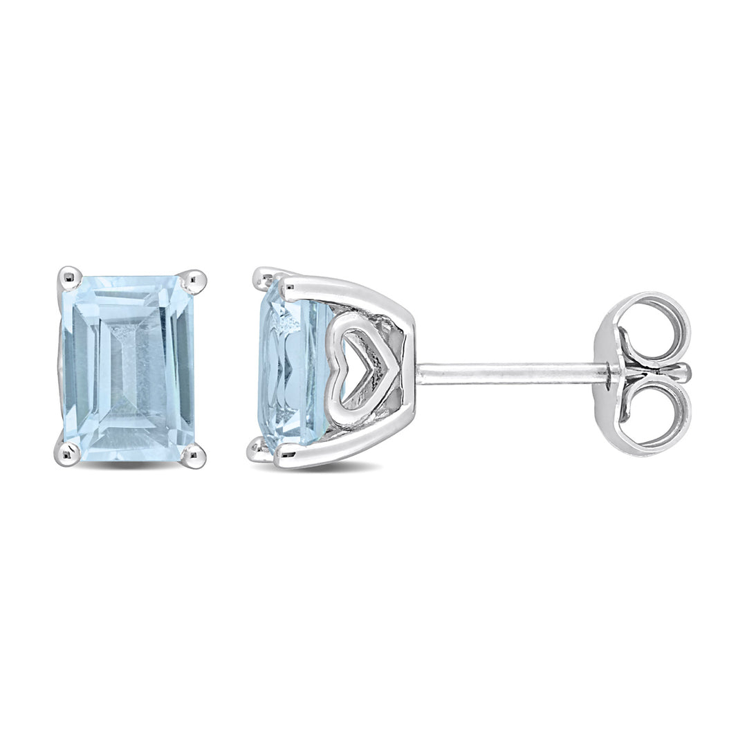 2.50 Carat (ctw) Blue Topaz Emerald-Cut Solitaire Stud Earrings in Sterling Silver Image 1