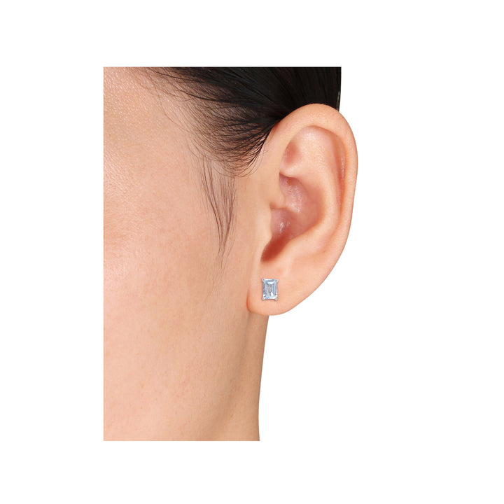 2.50 Carat (ctw) Blue Topaz Emerald-Cut Solitaire Stud Earrings in Sterling Silver Image 4