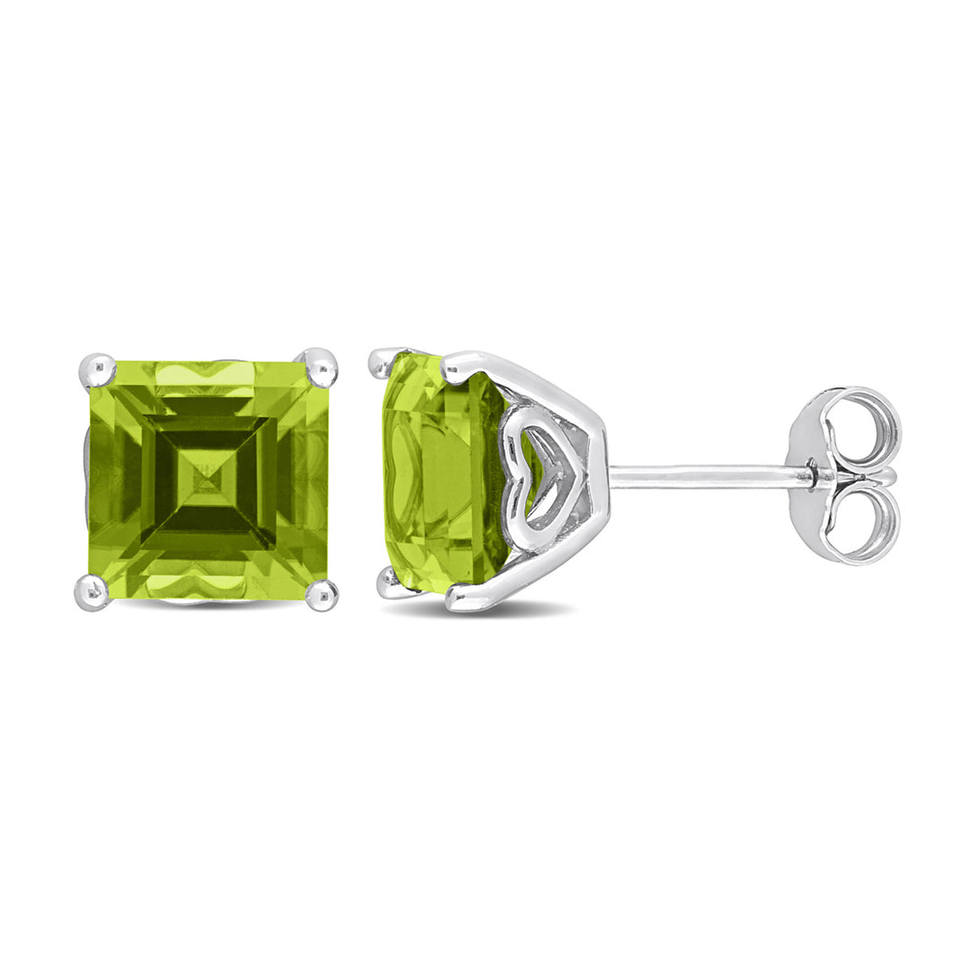 4.80 Carat (ctw) Square Peridot Solitaire Stud Earrings in Sterling Silver Image 1