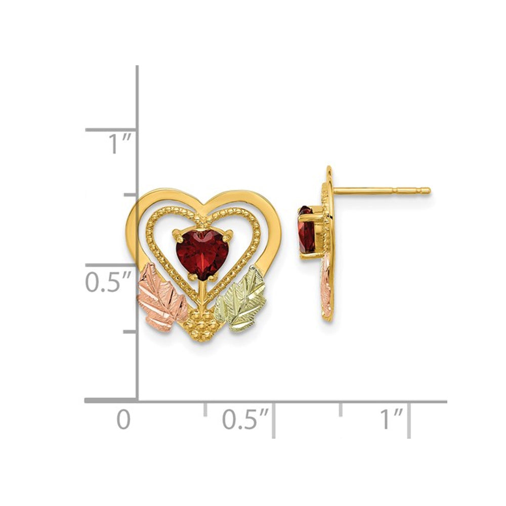 1/2 Carat (ctw) Garnet Heart Earrings in 10K Yellow Gold with Chain Image 2