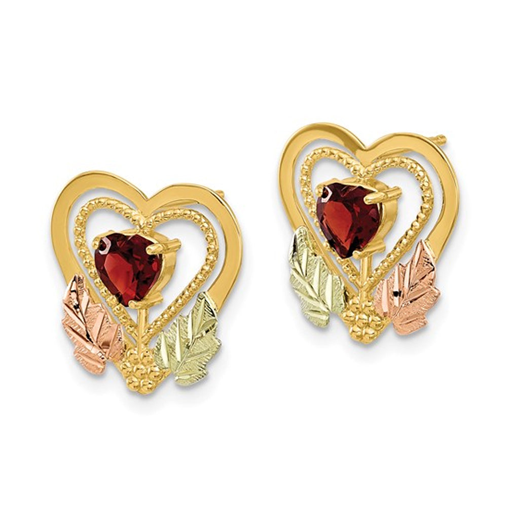 1/2 Carat (ctw) Garnet Heart Earrings in 10K Yellow Gold with Chain Image 4