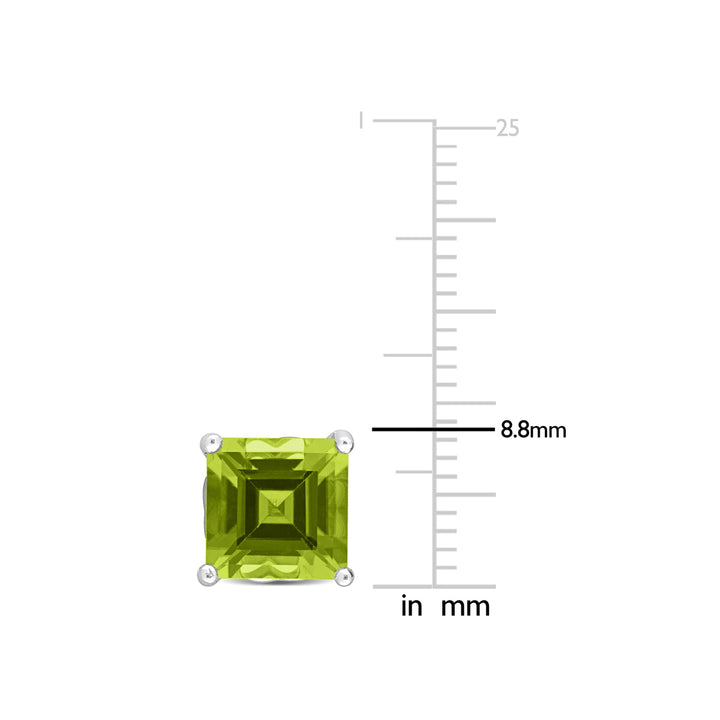 4.80 Carat (ctw) Square Peridot Solitaire Stud Earrings in Sterling Silver Image 4