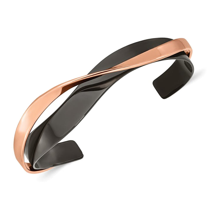 Stainless Steel Black Polished Layered Cuff Bangle Bracelet Image 1