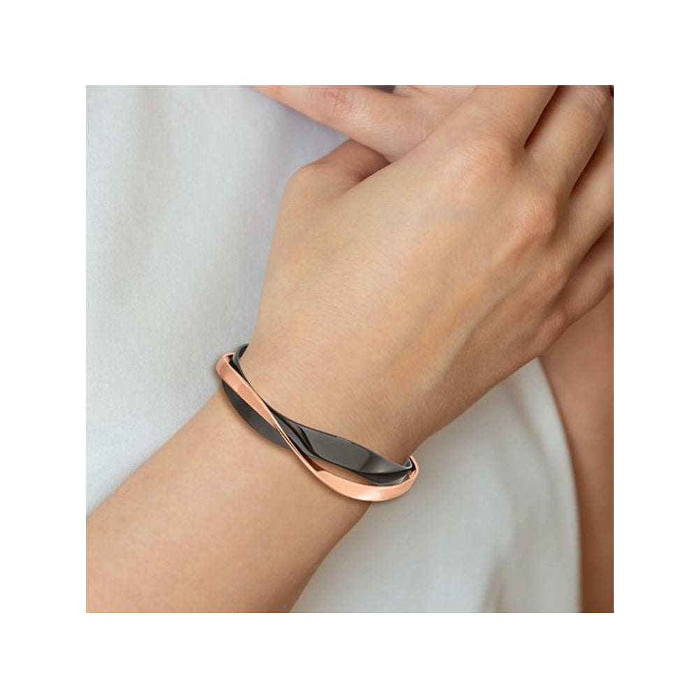 Stainless Steel Black Polished Layered Cuff Bangle Bracelet Image 2