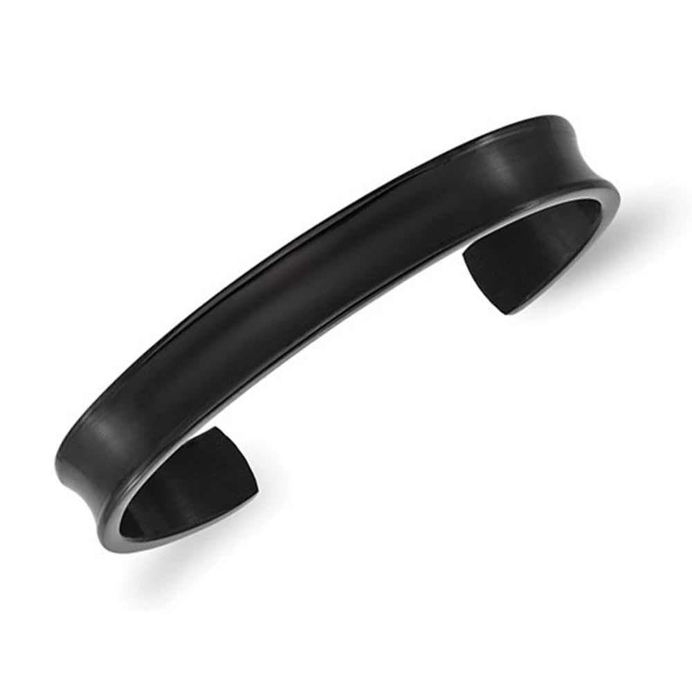 Stainless Steel Black Polished Edge Cuff Bangle Bracelet Image 1
