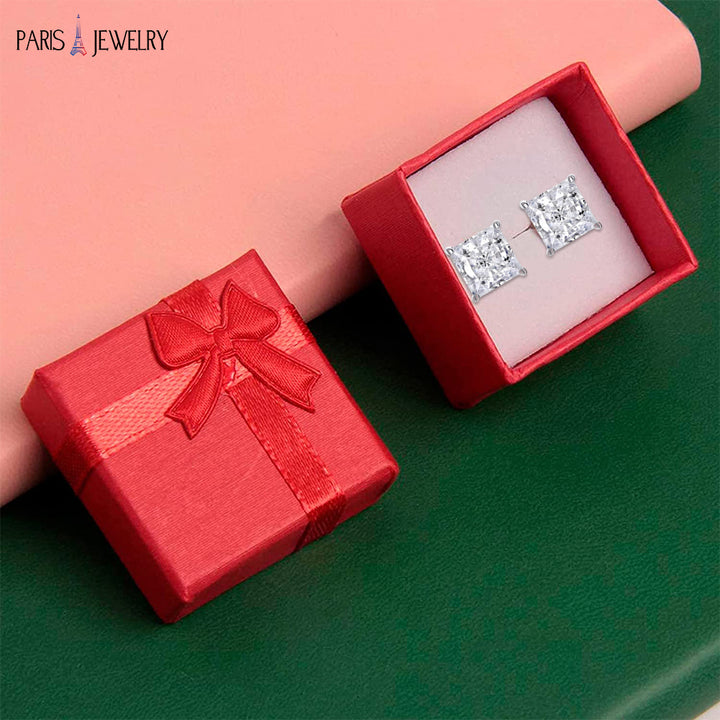 Paris Jewelry 10k White Gold 1 Ct Created White Sapphire CZ Princess Cut Plated Stud Earrings Image 2