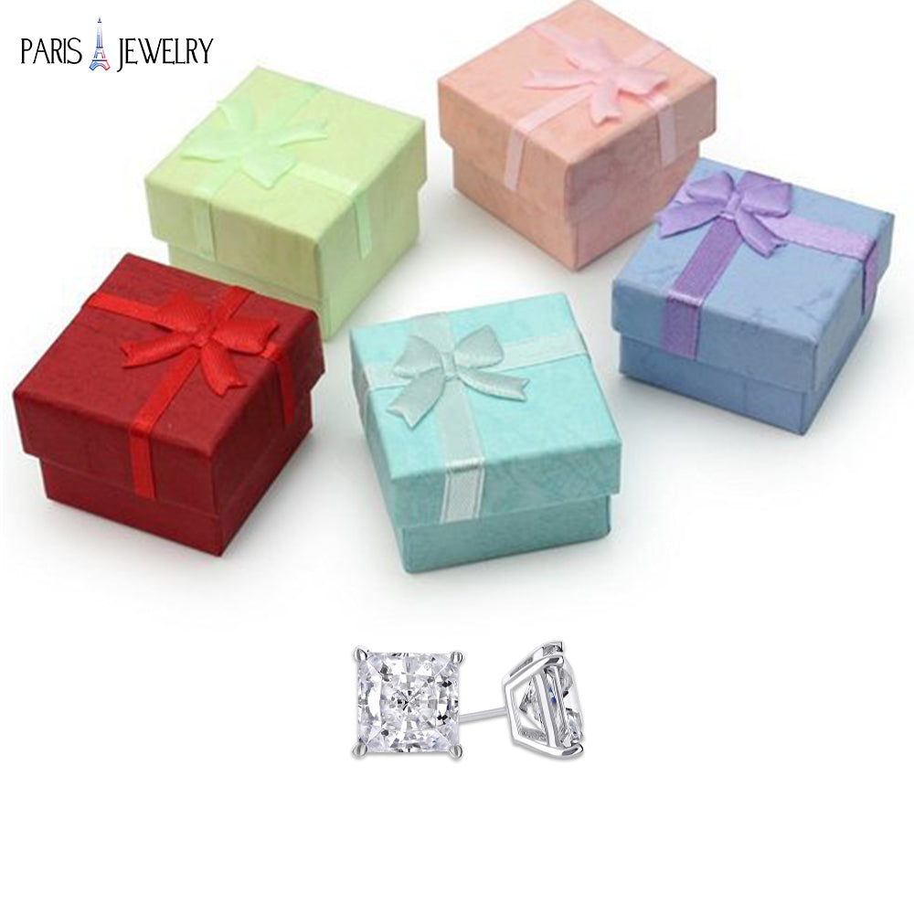 Paris Jewelry 10k White Gold 1 Ct Created White Sapphire CZ Princess Cut Plated Stud Earrings Image 4