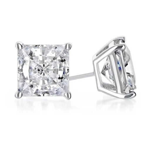 Paris Jewelry 10k White Gold 1 Ct Created White Sapphire CZ Princess Cut Plated Stud Earrings Image 1