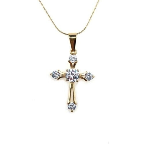 Paris Jewelry 18K Yellow Gold 4 ct Created Diamond CZ Cross Stud Necklace Plated 18 inch Image 1