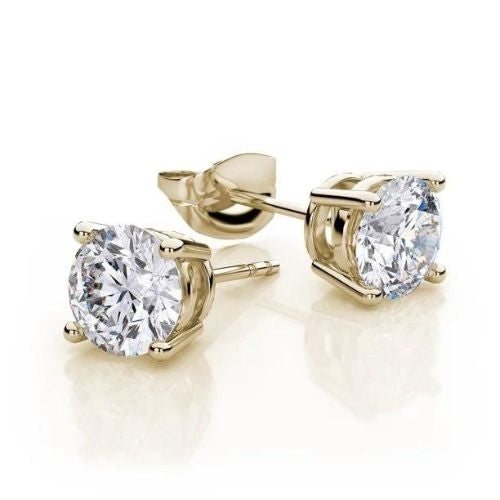 Paris Jewelry 10k Yellow Gold Created White Sapphire CZ 4 Carat Round Stud Earrings Pack of 2 Plated Image 1