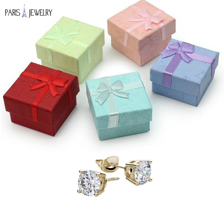 Paris Jewelry 10k Yellow Gold Created White Sapphire CZ 4 Carat Round Stud Earrings Pack of 2 Plated Image 3