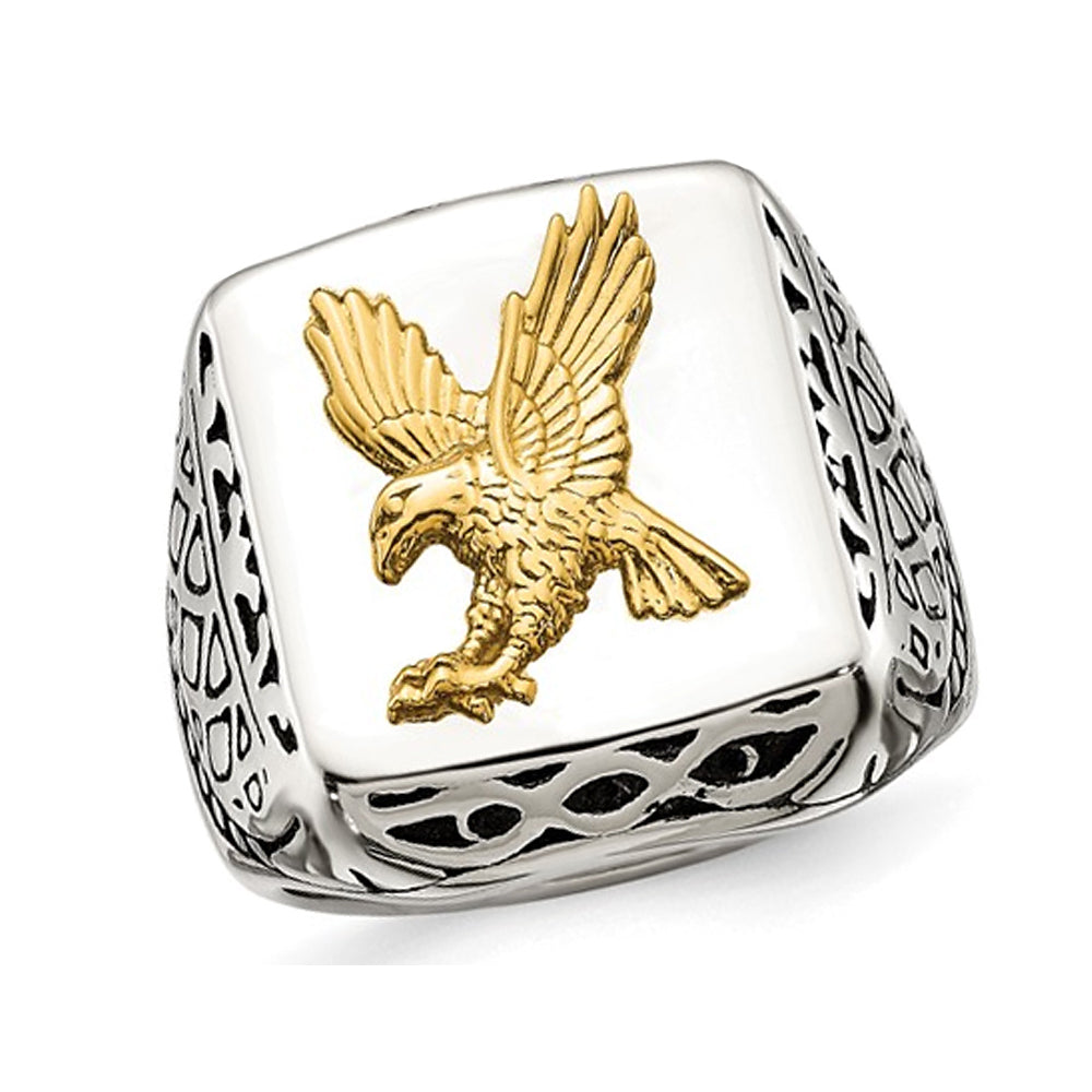 Mens Flying Eagle Polished Stainless Steel with 14K Gold Accent Image 1