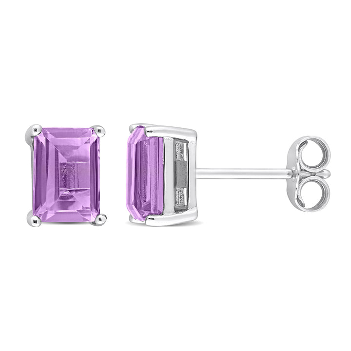 2.00 Carat (ctw) Amethyst Octagon Solitaire Stud Earrings in Sterling Silver Image 1