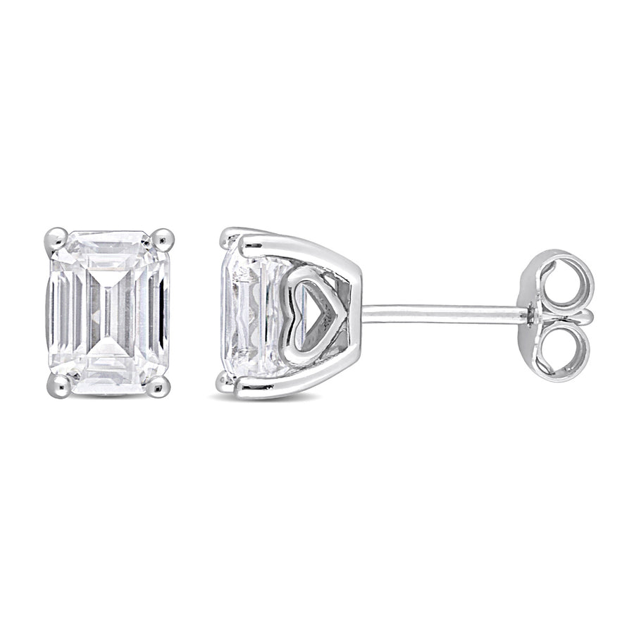 2.00 Carat (ctw) Synthetic Moissanite Emerald-Cut Solitaire Stud Earrings in Sterling Silver Image 1