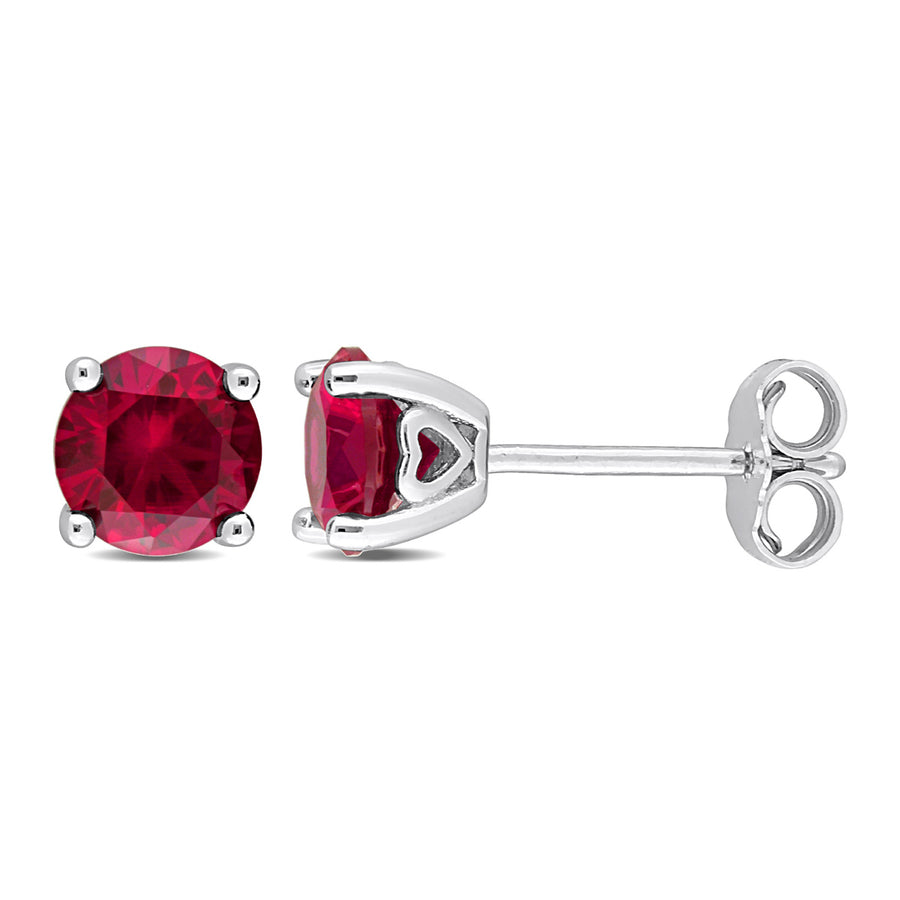 2.00 Carat (ctw) Lab-Created Ruby Solitaire Earrings in Sterling Silver (6mm) Image 1