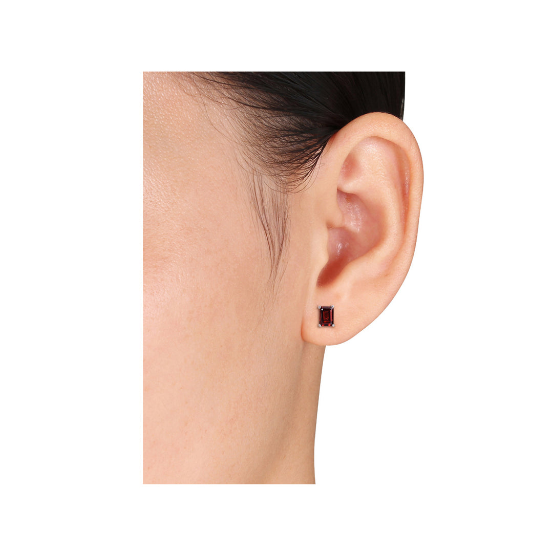 2.50 Carat (ctw) Garnet Octagon Solitaire Stud Earrings in Sterling Silver Image 3
