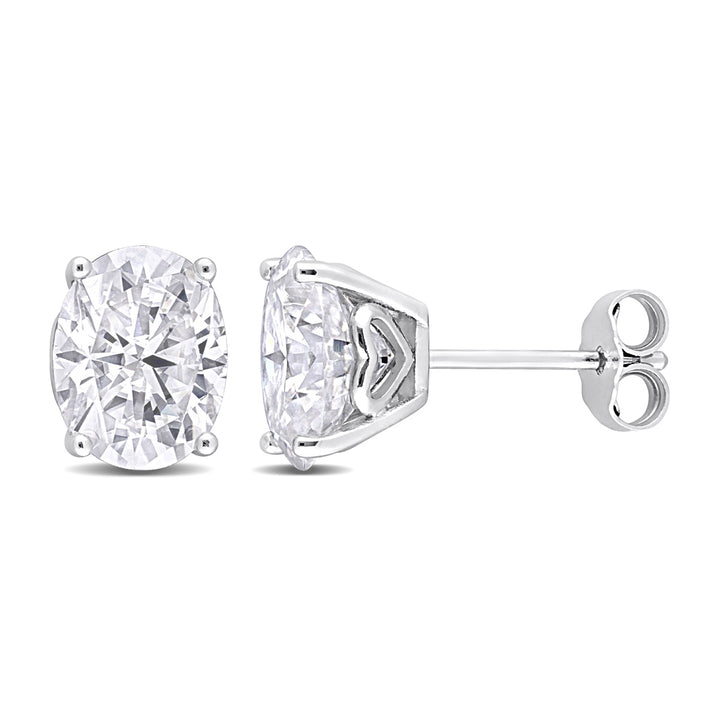 4.00 Carat (ctw) Synthetic Moissanite Solitaire Stud Oval Earrings in Sterling Silver Image 1