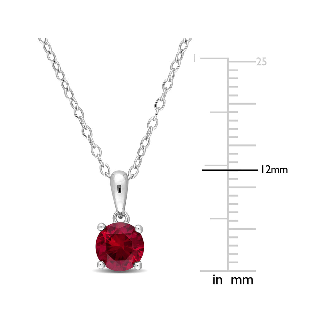 1.00 Carat (ctw) Lab-Created Ruby Solitaire Pendant Necklace in Sterling Silver with Chain Image 3
