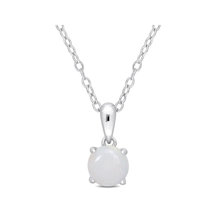 3/5 Carat (ctw) Opal Solitaire Pendant Necklace in Sterling Silver with Chain Image 1