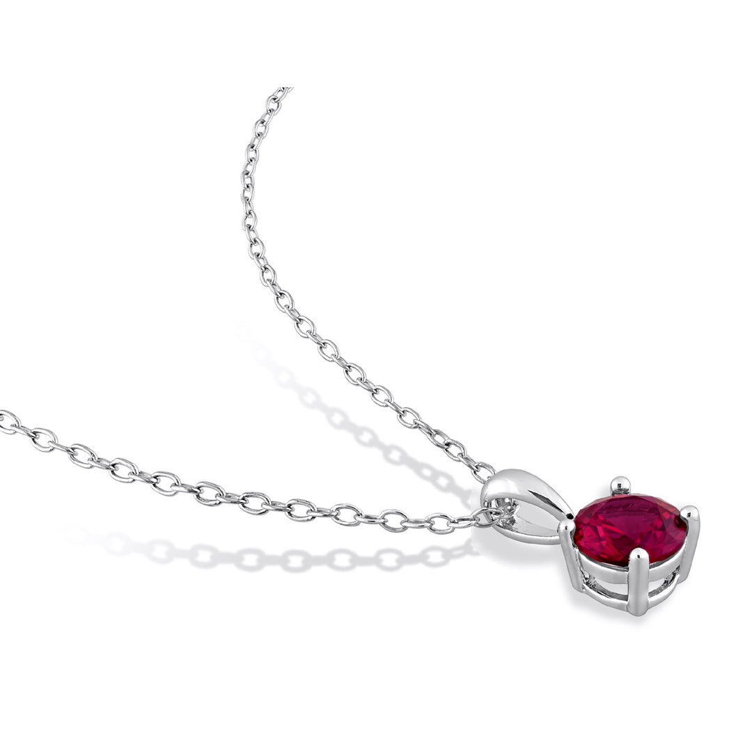 1.00 Carat (ctw) Lab-Created Ruby Solitaire Pendant Necklace in Sterling Silver with Chain Image 4