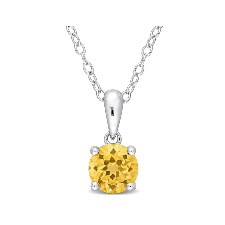 3/4 Carat (ctw) Citrine Solitaire Pendant Necklace in Sterling Silver with Chain Image 1