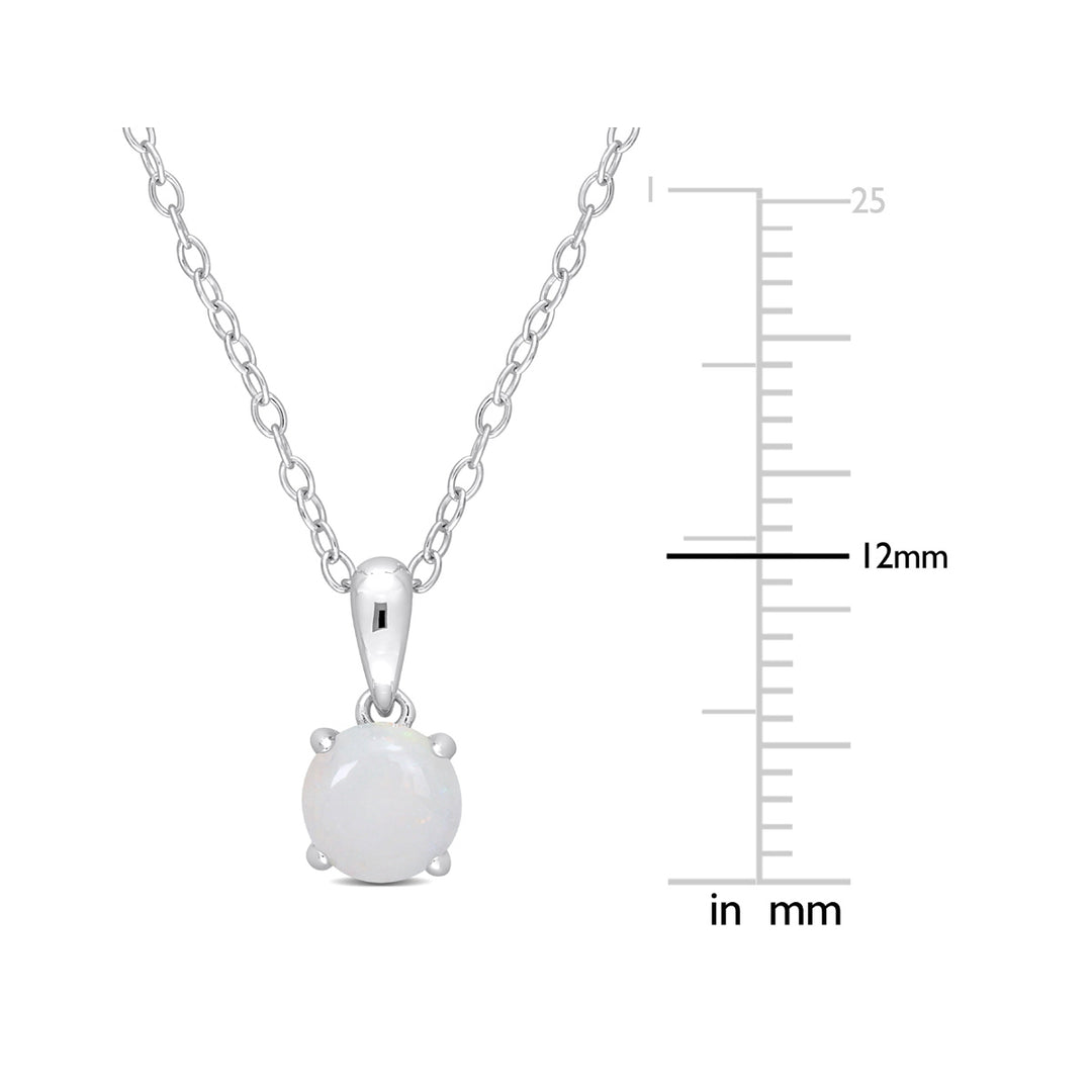 3/5 Carat (ctw) Opal Solitaire Pendant Necklace in Sterling Silver with Chain Image 3