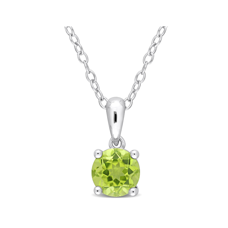 7/8 Carat (ctw) Peridot Solitaire Pendant Necklace in Sterling Silver with Chain Image 1