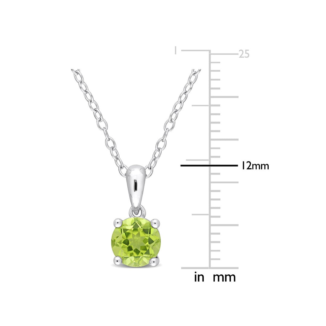7/8 Carat (ctw) Peridot Solitaire Pendant Necklace in Sterling Silver with Chain Image 2