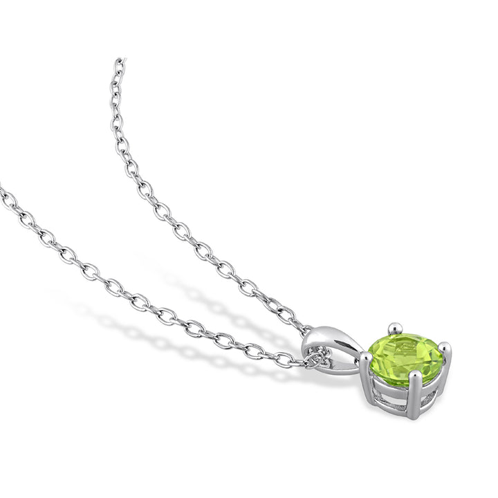 7/8 Carat (ctw) Peridot Solitaire Pendant Necklace in Sterling Silver with Chain Image 4