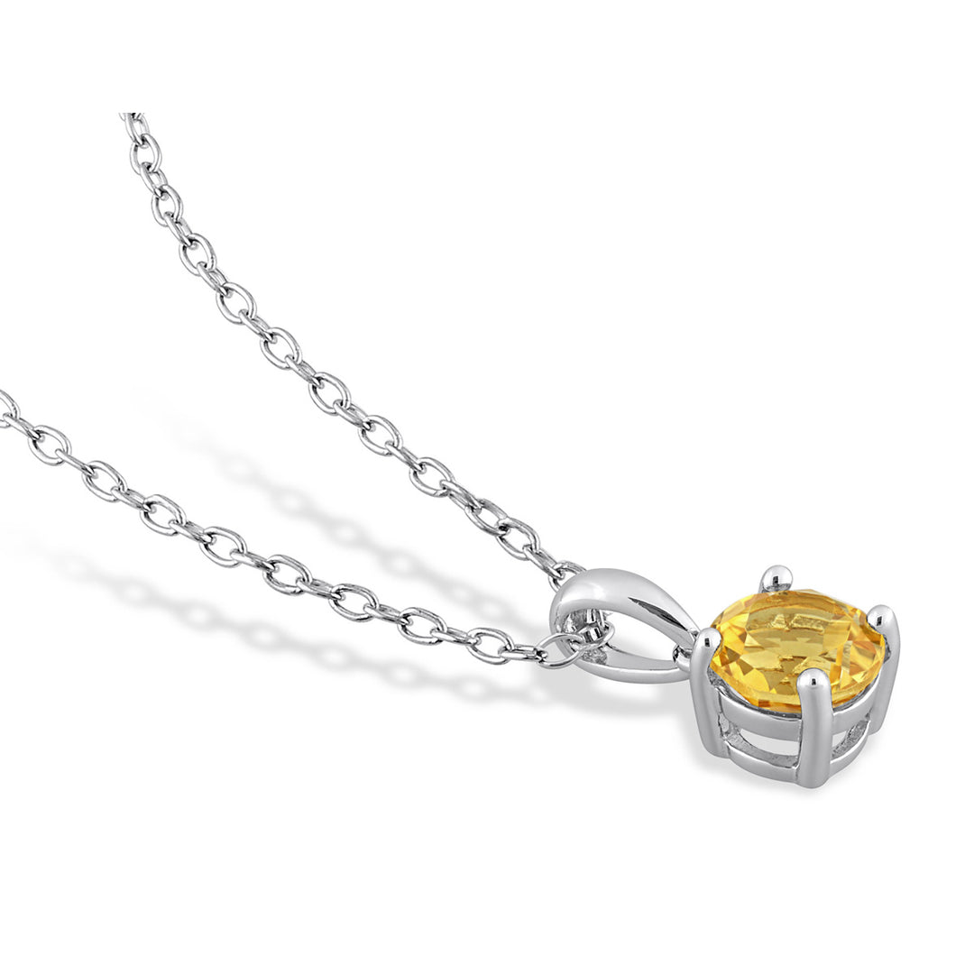 3/4 Carat (ctw) Citrine Solitaire Pendant Necklace in Sterling Silver with Chain Image 4