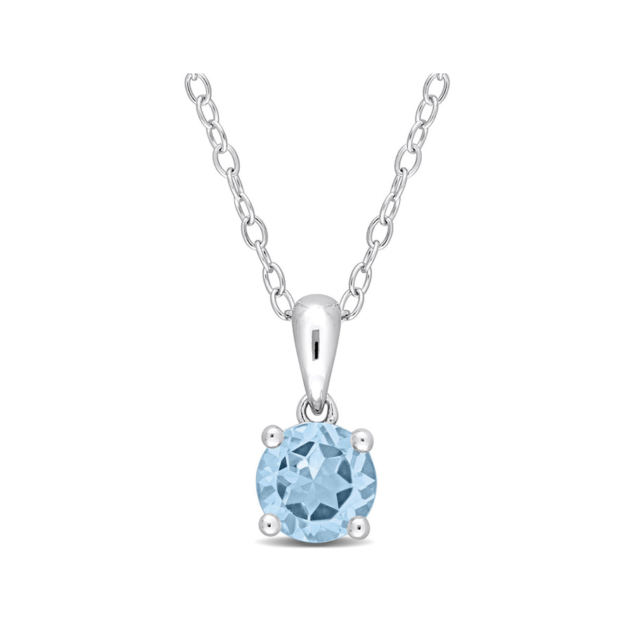 1.00 Carat (ctw) Blue Topaz Solitaire Pendant Necklace in Sterling Silver with Chain Image 1