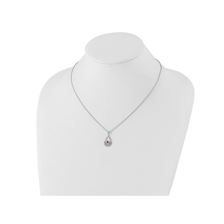 1/8 Carat (ctw) Garnet Drop Pendant Necklace in Sterling Silver with Chain Image 2