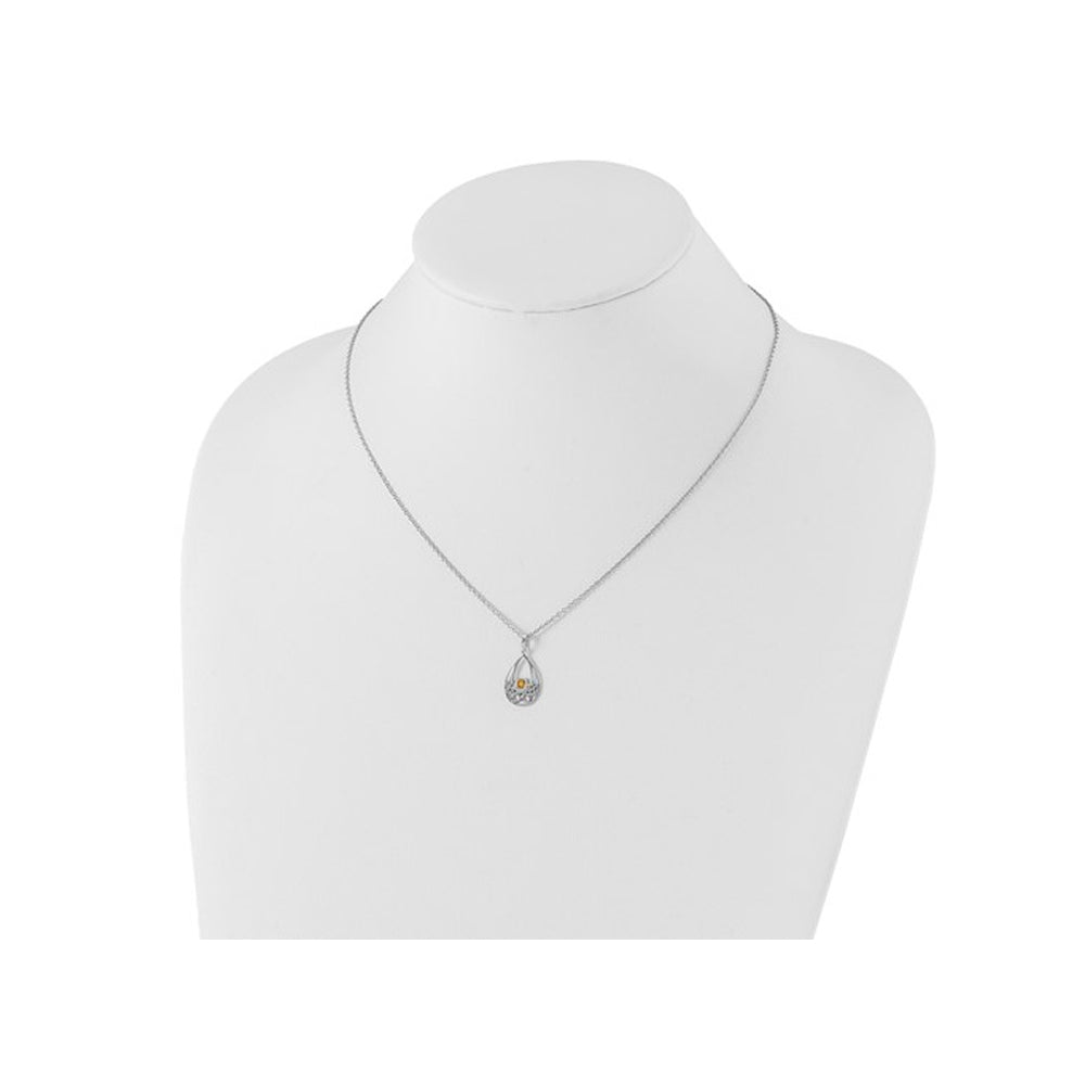 1/10 Carat (ctw) Citrine Drop Pendant Necklace in Sterling Silver with Chain Image 2