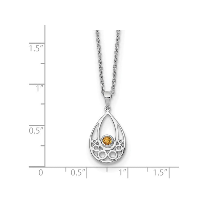 1/10 Carat (ctw) Citrine Drop Pendant Necklace in Sterling Silver with Chain Image 3