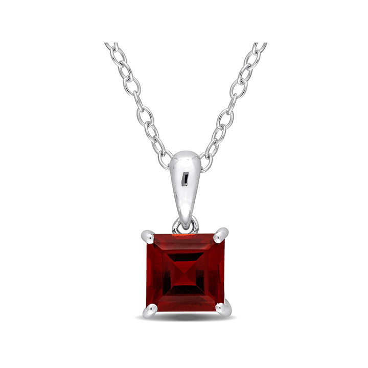 1.38 Carat (ctw) Princess-Cut Garnet Solitaire Pendant Necklace in Sterling Silver with Chain Image 1