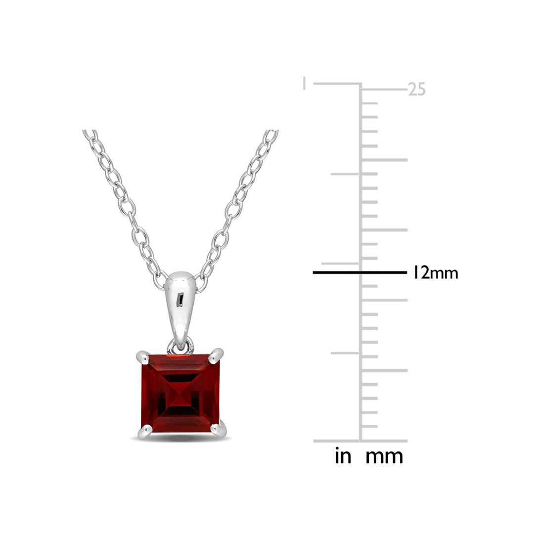 1.38 Carat (ctw) Princess-Cut Garnet Solitaire Pendant Necklace in Sterling Silver with Chain Image 3
