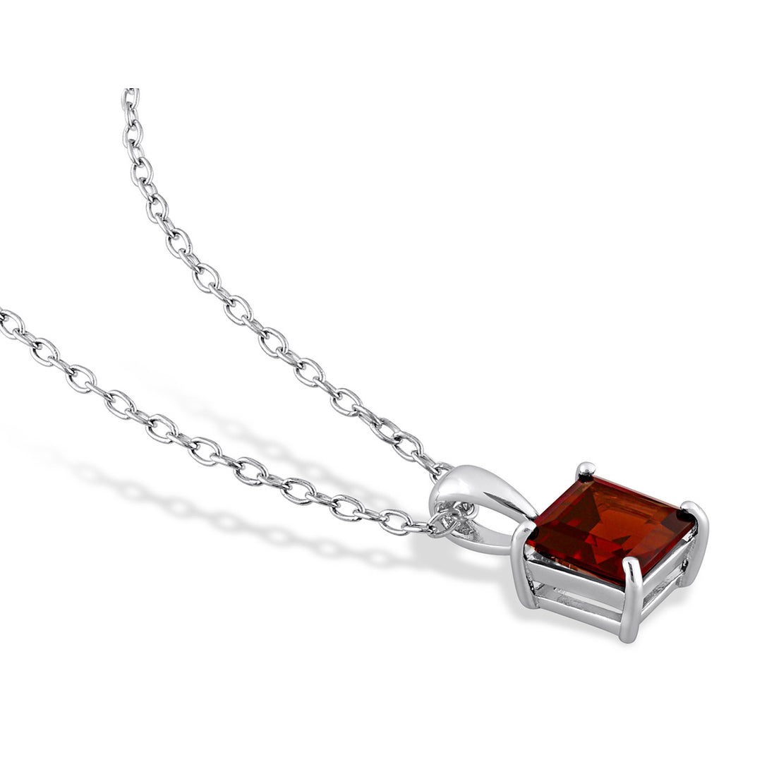 1.38 Carat (ctw) Princess-Cut Garnet Solitaire Pendant Necklace in Sterling Silver with Chain Image 4