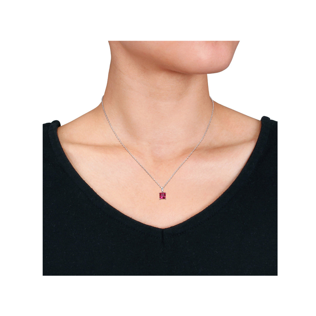 1.45 Carat (ctw) Princess-Cut Lab-Created Ruby Solitaire Pendant Necklace in Sterling Silver with Chain Image 2